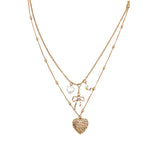 Vwh-g G Heart Bow Layer Necklace Len:16/19+3in