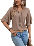 Ruffle Sleeve V Neck Loose Fit