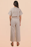 Half Button Down Strip Linen Woven Jumpsuit