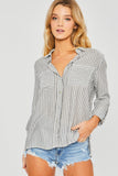 Striped Roll Up Long Sleeve Button Down Shirt