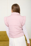 Vest Flutter Sleeve Bow Detail Zip -up Puffer