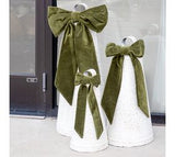 S/3 White Bells With Green Velvet Bow