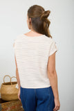 Stitch Split Neck Tab Sleeve Knit Top