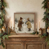Kids Building Snowman - 16x16