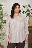 Curvy Stripe Collared Button Down Lightweight Shirt