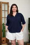 Curvy Ribbed Split Neck Knit Top