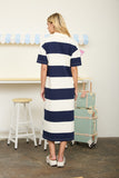 Wide Stripe Collared Midi Shirt Dress