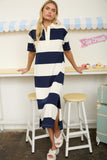Wide Stripe Collared Midi Shirt Dress