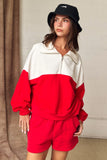 Half Zip Pullover Relaxed Fit | White/red