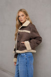 Shearling Collar Button Down Suede Jacket