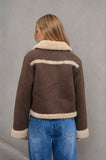 Shearling Collar Button Down Suede Jacket