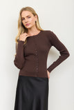 Ribbed Scalloped Button Down Knit Cardigan