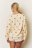 Polka Dot Long Sleeve Textured Knit Top