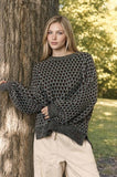 Marled Trim Geometric Pattern Relaxed Sweater