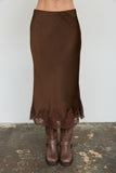 Satin Lace Hem Slip-on Pencil Skirt