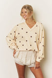 Polka Dot Long Sleeve Textured Knit Top