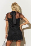 Beaded Tulle Mesh Short Sleeve Back Tie Mini Dress