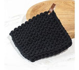 Leather Strap Bk Knit Pot Holder