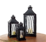 Lantern 11.5"h,16"h,24"h Metal/glass - Bk