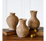 3 Asst 6.5 Nat. Weave Stoneware Vases