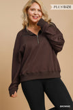 Curvy Brown Luxeknit 1/2 Zip Top