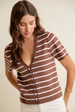 Stripe Sweater Cardigan With Buttons