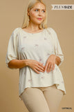 Curvy Oatmeal Embrodered Top