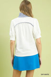Striped Collar Popover Top