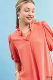 Linen Scallop V-neck Top