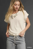 Linen Blend Rolled Sleeve Top