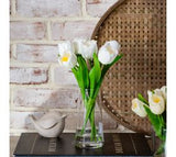 Faux White Tulips In Skinny Glass Vase
