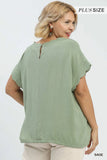 Curvy Linen Blend Rolled Sleeve Top