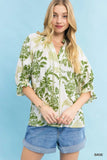Leafy Print Button Down Top