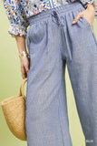 Linen Blend Striped Wide Leg Pants