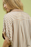 Stripe Collared Overzied Top, Split Vneck