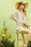 Stripe Collared Overzied Top, Split Vneck