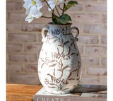 10 Br/wh Leaf Pattern Vase