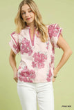 Mix Floral Ruffle Sleeve Blouse