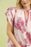 Mix Floral Ruffle Sleeve Blouse