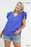 Textured Ruffle Sleeve Vneck Blouse