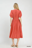 Zip Front Smocked Waist Midi Dress