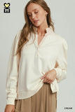 Stripe Ruffle Neck Long Sleeve Top