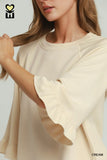 Round Neck Ruffle Tier Raglan Sleeve Top