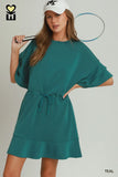 Ruffle Sleeve Drawstring Mini Dress