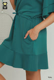Ruffle Sleeve Drawstring Mini Dress