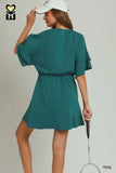 Ruffle Sleeve Drawstring Mini Dress