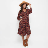 Tiered Long Sleeve Dress W/  Buttons