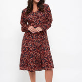 Tiered Long Sleeve Dress W/  Buttons