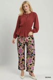 Ruffle Trim Smocked Waist Peplum Blouse
