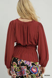 Ruffle Trim Smocked Waist Peplum Blouse